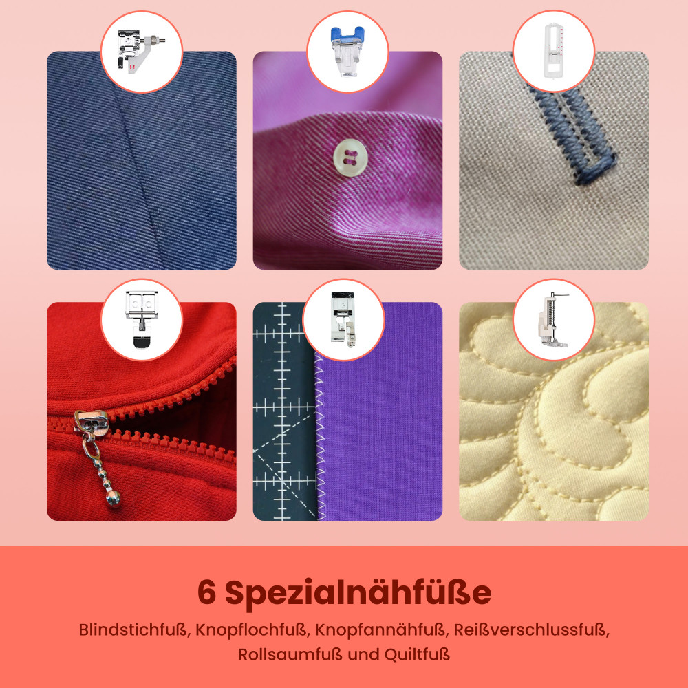 PooLin EOC02 – Digitale Nähmaschine | 200 Stiche, LCD & 7 Nähfüße